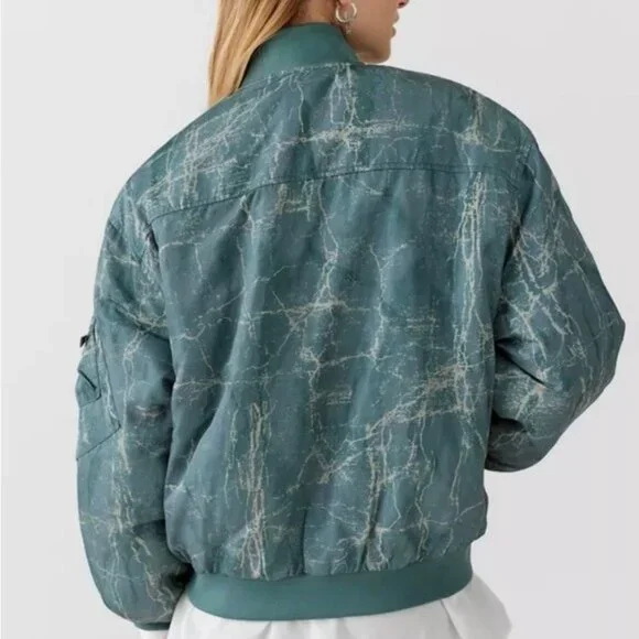 BDG Light Green Marble Print Puffer Bomber Jacket Size S - Picture 8 of 16